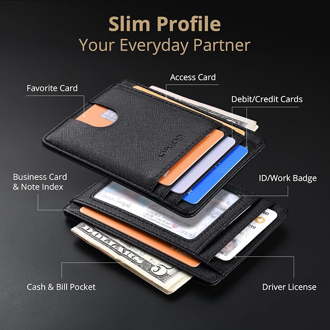 Buffway Slim Minimalist Front Pocket RFID Blocking Leather Wallets for Men and Women - Cross Black - Image 3