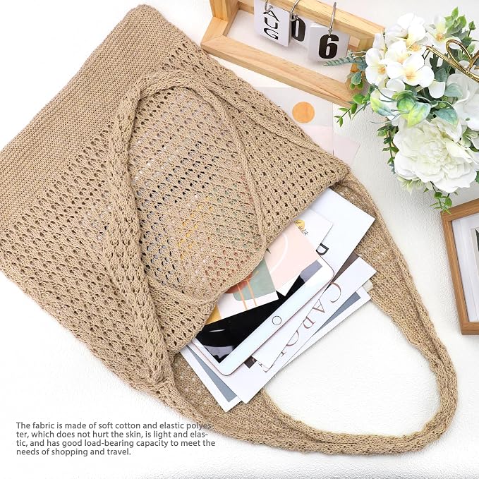 hatisan Crochet Bag for Women, Handmade Knit Beach Tote Bag Summer - Image 3