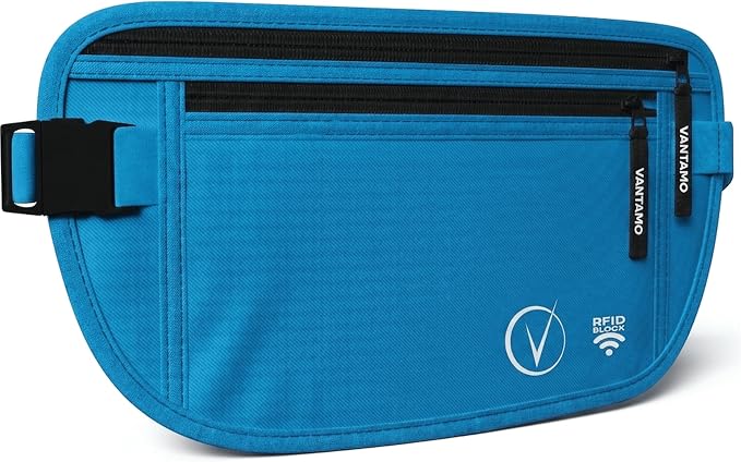Vantamo Money Belt with RFID For Men & Women, Hidden Passport Holder for Travel, 2 Compartment Travel Fanny Pack for Women Anti Theft by Vantamo
