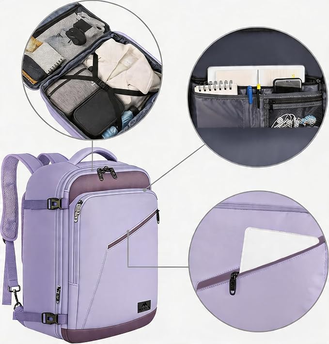 MATEIN Travel Backpack, Carry on Backpack with Detachable Shoulder Straps | Personal Item Bag for Traveler, Large Capacity, Water Resistant, Traveling Essential for Women Men Teacher Nurses, Purple - Image 6