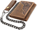 F&L CLASSIC RFID Blocking Men's Tri-fold Vintage Biker Cowhide Leather Steel Chain Wallet,Snap closure, brown, western style,315-83 by FLCLASSIC