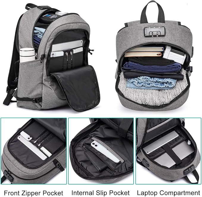 Large Travel Laptop Backpack Water Resistant Anti-Theft 17inch Laptop Bag with USB Charging Port and Lock,Big Business Backpack for Men and Women, Durable Big Capacity Heavy Duty Computer Bag,Grey - Image 3