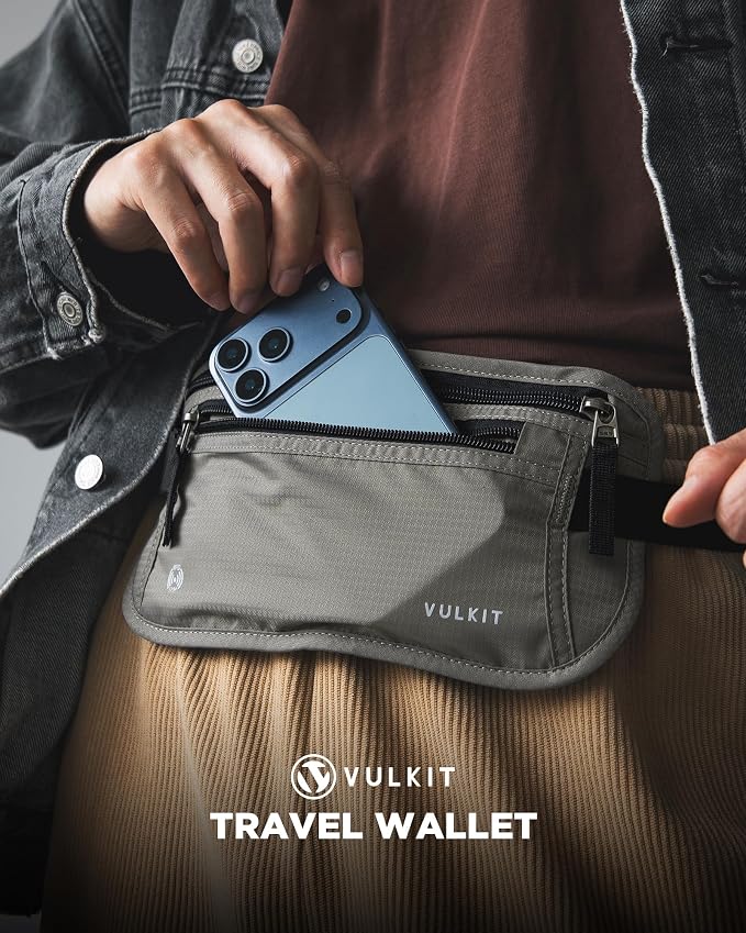 VULKIT Money Belt for Travel, Hidden Passport Holder, Anti-Theft Travel Wallet Under Clothes, RFID Blocking Waist Pouch, Undercover Fanny Pack, Cool Gray - Image 2