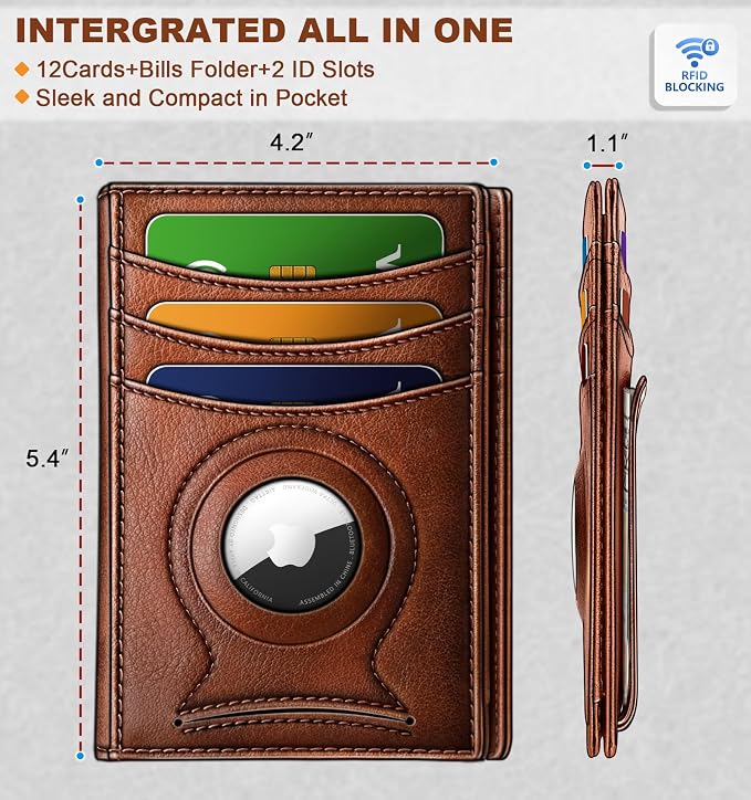 BULLIANT Magnetic Slim Leather Airtag Wallet Money Clip For Men 12Cards | RFID Blocking | Easy Access | Gift Boxed | Pocket Fit - Image 3