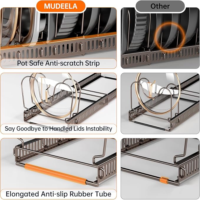 MUDEELA Expandable Pot Pan Lid Organizers inside Cabinet, 12 Divider-Bronze | Expandable 11.8–22.9", 12 Adjustable Divider, Tool-Free Assembly, Non-Slip, Scratch-Proof, For Pan Lid Cutting Board Bakeware - Image 4