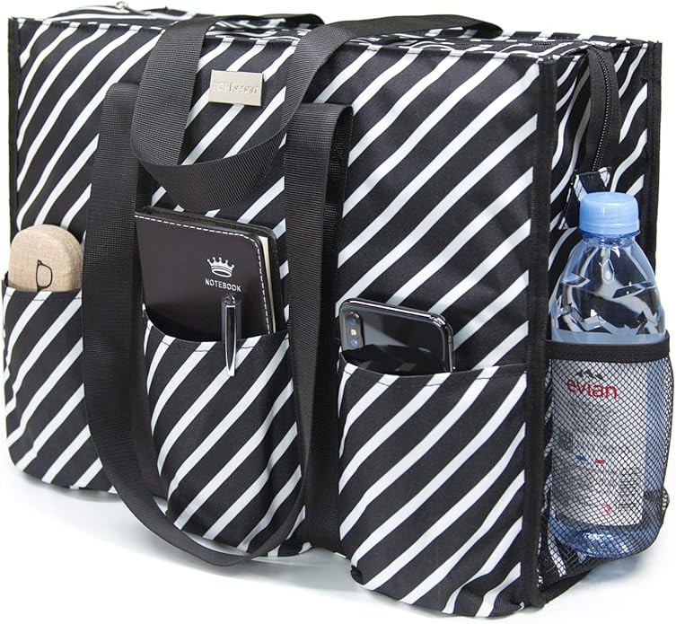 TOPDesign Utility Water Resistant Tote Bag with 13 Pockets, Top Zipper Closure & Thick Bottom Support, for Working Women by TOPDesign