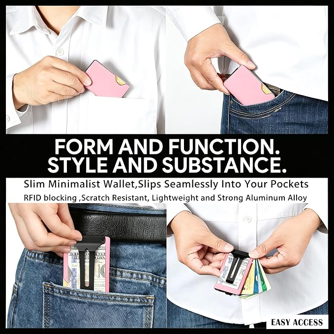 Slim Wallet for Men,RFID Blocking Minimalist Metal Wallet, Money Clip/Cash Holder, Front Pocket Aluminum Credit Card Holder, Ideal Gift for Men,Matte Pink - Image 5