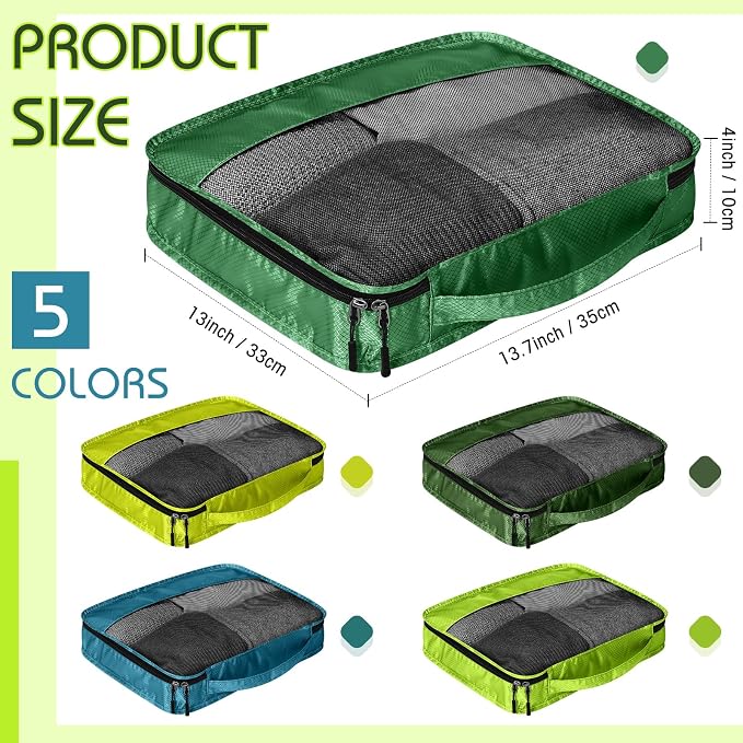 5 Pcs Packing Cubes for Suitcase Large Travel Cubes Carry on Luggage Organizer Bags for Clothes Accessories(M,Green) - Image 2