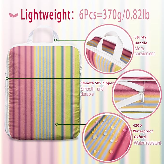 6 Pcs Compression Packing Cubes for Travel, Waterproof Luggage Organizer Washable Storage Bags Set - Packaging Cubes for Backpack Travel and Carry-Ons - Image 4
