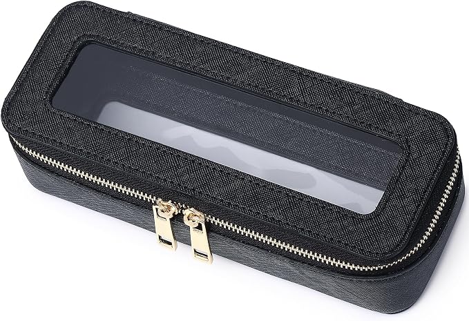 Pinkmik Makeup Brush Case, Black, SLIM | Clear Travel Cosmetic & Toiletry Bag, Small Makeup Bag, Zipper Purse Organizer, For Women by Pinkmik