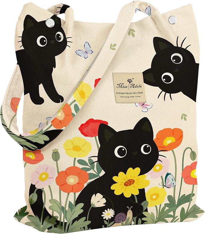 Miss Adola Corduroy Tote Bag for Women with Aesthetic Design | Magnetic Buckle & Pocket, Reusable, Soft, Roomy, Long Shoulder Handles, Double-sided Print, Casual Daily Work, Grocery Bags by MissAdola