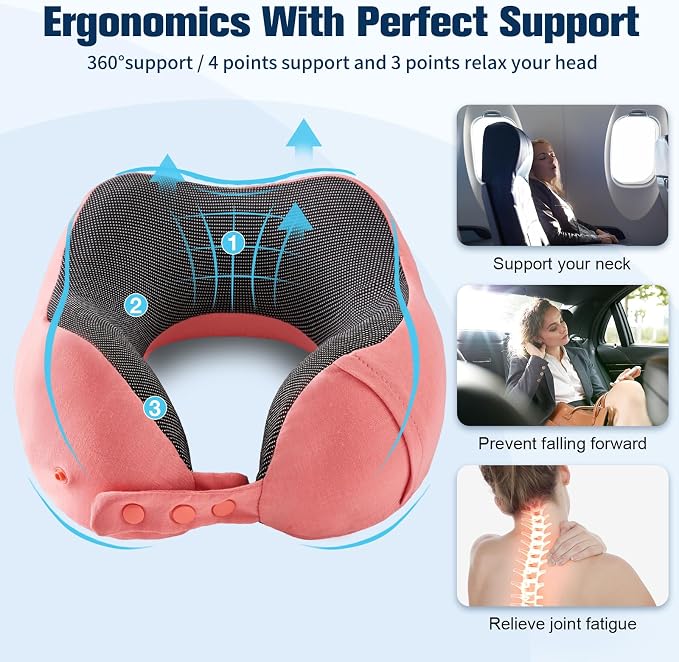Cirorld Neck Pillow for Traveling, Travel Pillows for Airplanes,100% Pure Memory Foam Travel Neck Pillow, Adjustable Flight Pillow, Portable Plane Accessories with Eye Mask, Earplugs, Carry Bag - Image 8