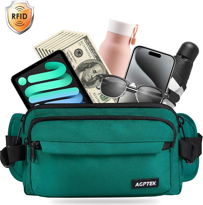 AGPTEK Fanny Pack for Women Men, RFID Large Capacity Waist Wallet Bag, Adjustable & Waterproof Bum Belt Pouch for Travel, Running, Shopping, Hiking, Dog Walking, Cycling, Climbing - Image 9