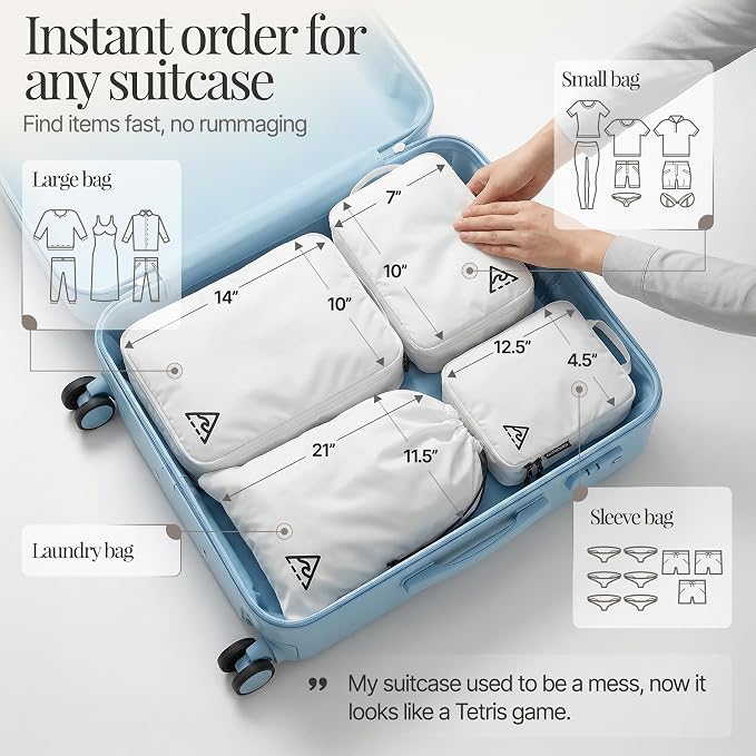 4 pcs Compression Packing Bags Cubes Set with HybridMax Double-Capacity Design - Packing Cubes for Travel Compression to Maximize Limited Luggage Space, White - Image 3