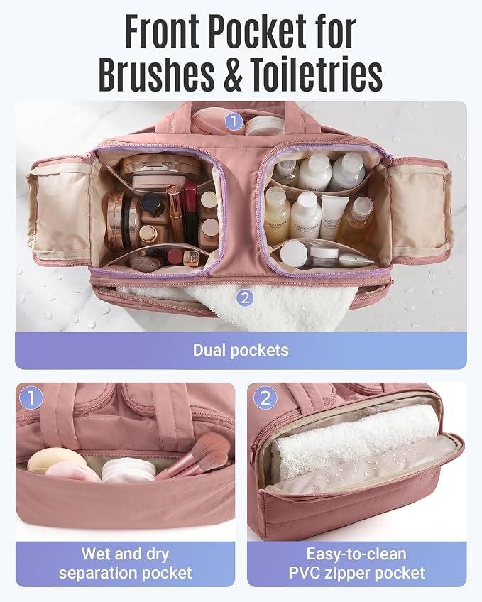 Travel Toiletry Bag, Quilted Travel Makeup Cosmetic Bag Organizer, Toiletry Bags for Traveling Women, Make up Bag with Handle, Green - Image 2