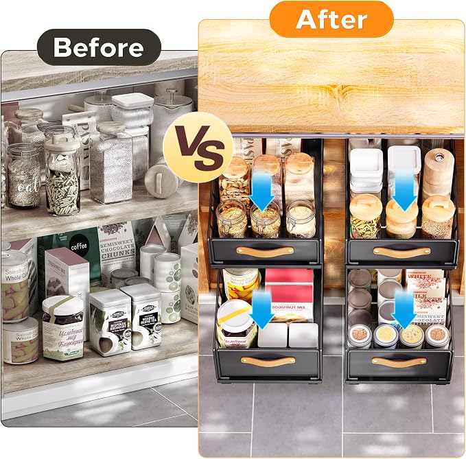 Pull out Cabinet Organizer,Heavy Duty Slide out Pantry Shelves Drawer Storage with Adhesive Nano Film,Sliding Mesh Cabinet Basket with Handle for Kitchen, Bathroom, Home, 9.8"W X 15.7"D X 6.2"H,Black - Image 9