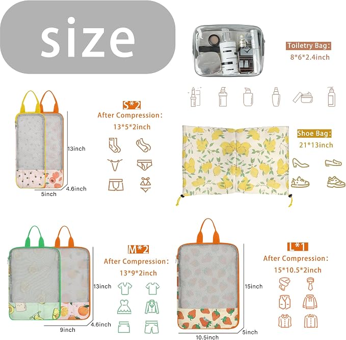 7 Pcs Compression Packing Cubes Travel for Suitcases, Luggage Organizer Washable Storage Bags Set for Backpack Travel- Packaging Cubes for Carry-Ons and Storage - Image 3
