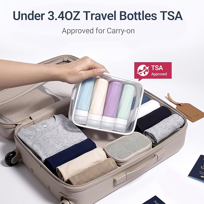 16 Pack Travel Bottles for Toiletries, TSA Approved 3oz Containers | Silicone Travel Size Containers for Shampoo and Conditioner, BPA Free with Toiletry Bag - Image 7