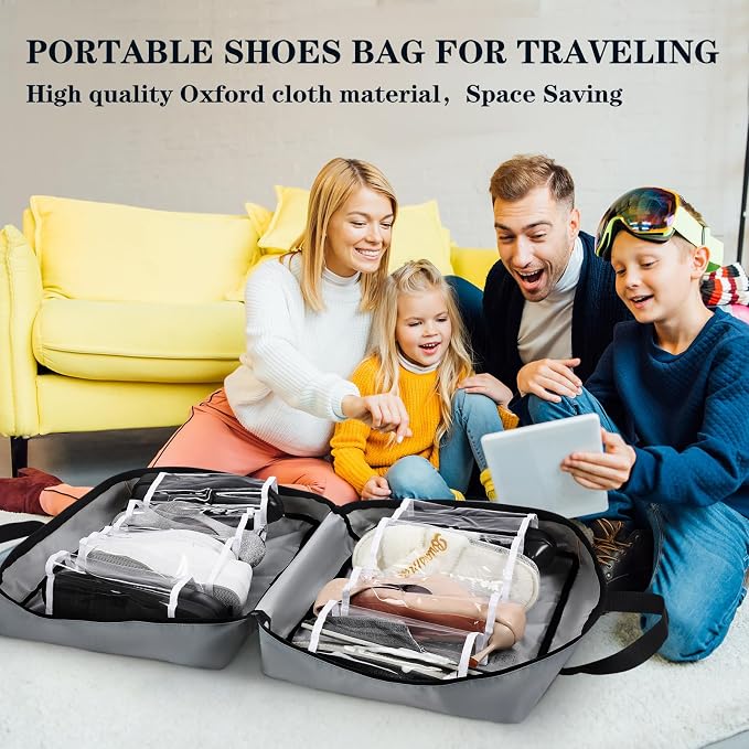 2 Pcs Shoe Bags for Travel with Handle Zipper Large Portable Shoe Organizer Luggage Storage Bags for Women and Men(Light Gray, Beige) - Image 4
