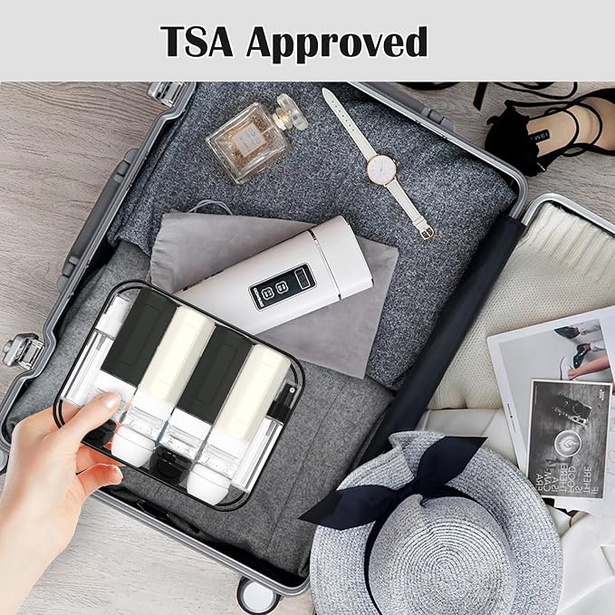 Redfly 17 Pack Travel Bottles for Toiletries, Tsa Approved 3oz Travel Size Containers, Leak Proof Travel Size Toiletries Bottles Silicone, BPA Free Refillable Shampoo Conditioners Kits, Black&White - Image 5
