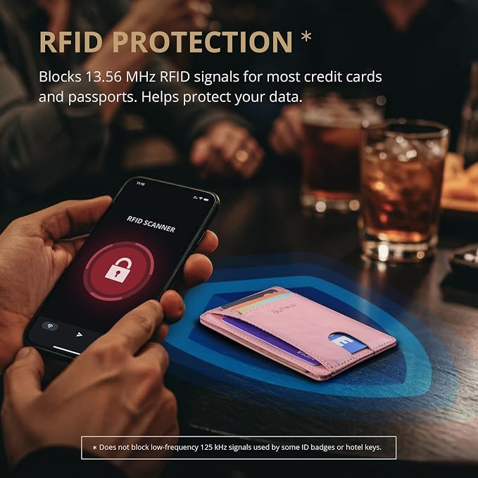 Buffway Slim Minimalist Front Pocket RFID Blocking Leather Wallets for Men and Women - Alaska Pink - Image 6