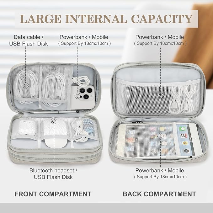 FYY Electronic Organizer, Travel Tech Pouch Bag, Large, Khaki | Wrist Strap, Waterproof, Double Layers Portable Electronics Travel Carrying Case for Cord, Charger, Daily Business Trips Use - Image 3