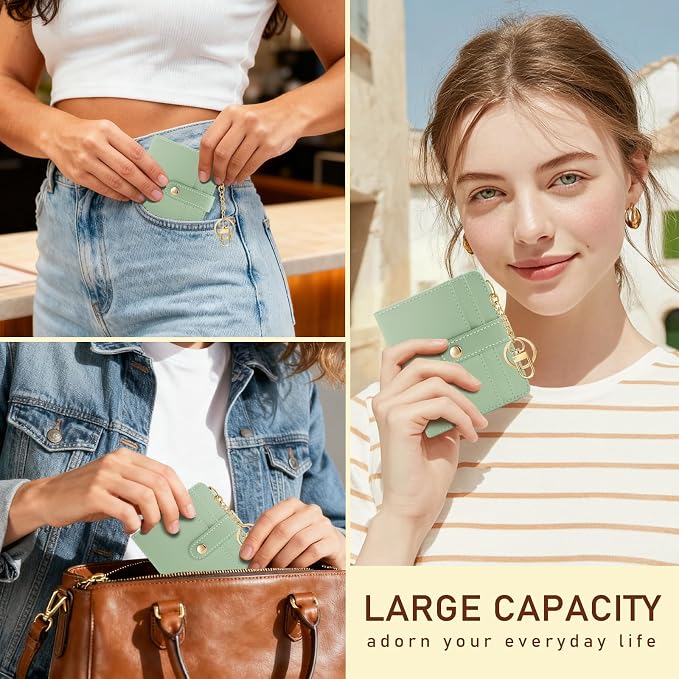 Jogjam Green Rfid Women Wallet, Small Slim Thin Compact Credit Card Holder | PU Leather Bifold Cash Zipper Coin Pocket ID Window, for Female Ladies Teen Girls Girly Gifts - Image 2