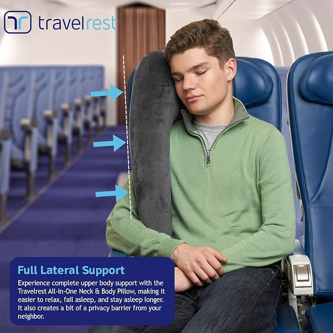 TRAVELREST All-in-One Travel Neck Support & Body Pillow - Grey | Memory Foam Cover, Inflatable Travel Essential, Upper Compact Support, Sleeping Accessories, Road Trip & Long Flight Comfort - Image 6