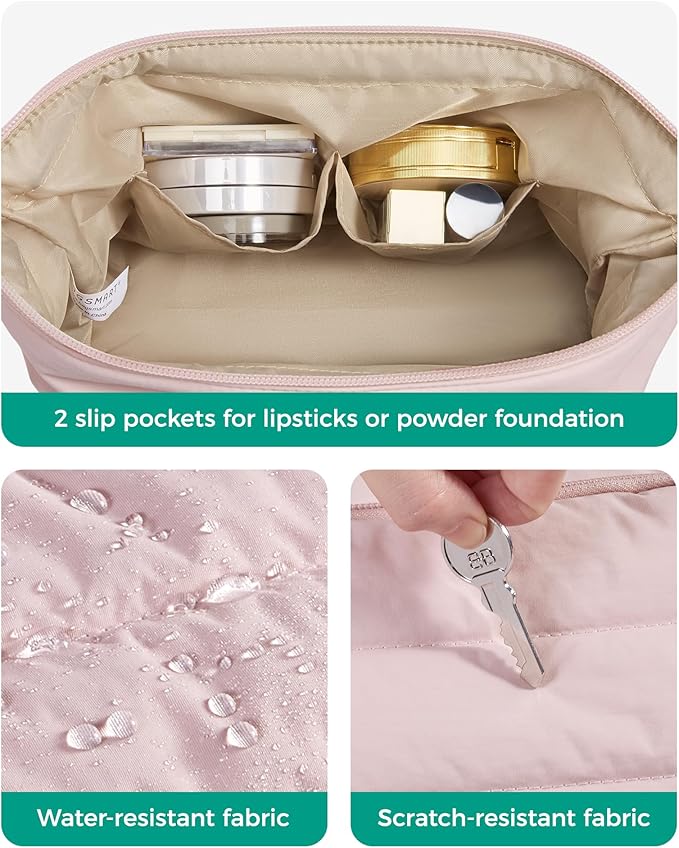 BAGSMART Travel Makeup Bag, Cosmetic Bag Small Make Up Organizer Case,Wide-open Pouch for Women Purse for Toiletries Accessories Brushes,Large Beige - Image 6