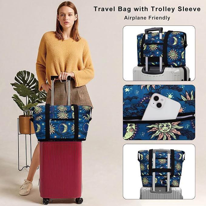 Expandable Duffel Bag for Women with Trolley Sleeve/Wet Pocket Weekender Travel Tote Large Carry On Overnight Luggage - Image 2