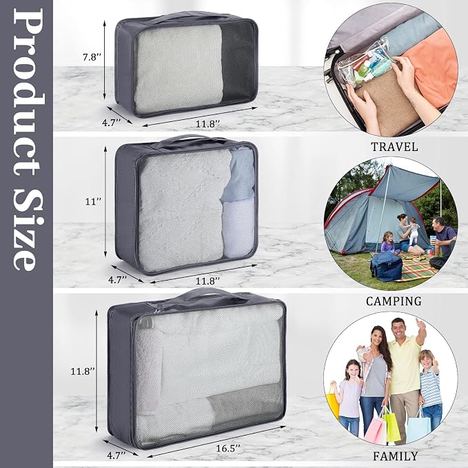 Tudomro 12 Pcs Large Packing Cubes Luggage Organizers for Suitcase Mesh Travel Organizer Bags Travel Packing Organizers for Traveling Camping Hiking - Image 3