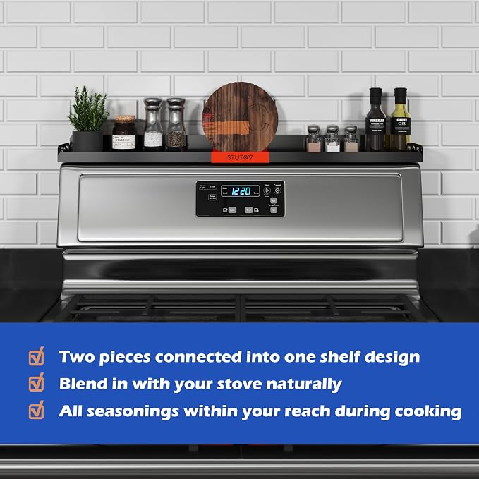 STUTOV 30" Magnetic Stove Top Shelf – Black Spice Rack with Red Logo and Seasoning Organizer – Kitchen Shelf for Back of Stove – Over Stove Rack and Storage Organizer - Image 2