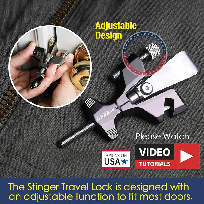 Stinger USA Metal Portable Travel Door Stopper Security Lock for Hotel&Home | Glass Breaker,Seatbelt Cutter,Ideal Travel Safety Lock for Women and Families - Image 3