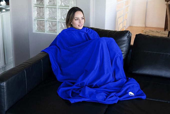 BlueHills Ultra Compact Travel Blanket Pillow Soft Airplane - Royal Blue | Premium Travel Blanket, 70 X 56 Large Size, Luggage Strap & Backpack Clip, Matching Case, Compact & Lightweight Long Flights - Image 4