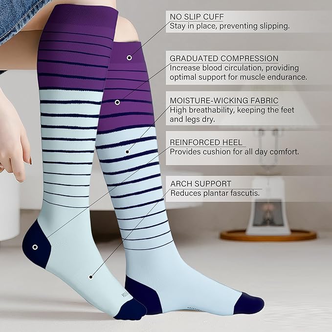 LEVSOX Viscose Made from Bamboo Compression Socks for Pregnant Women 20-30 mmHg Knee High Cute Mens Supports Socks for Travel - Image 2