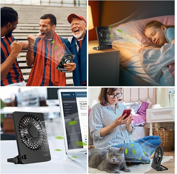 EasyAcc Portable Travel Fan with 10000 Capacity Built-in Battery, up to 59H Runtime, Ultra-Thin Quiet Rechargeable Desk Fan with Stepless Speed Control for Cruise, Office and Home - Image 4