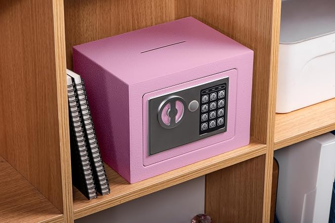 Pink Mini Security Lock Box with Digital Keypad & Keys for Jewelry, Gun, Cash & Coins - Safe Box for Home, Office, Hotel Rooms - Image 2