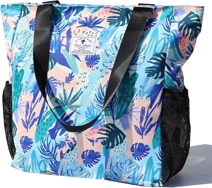 ESVAN Original Floral Water Resistant Large Tote Bag Shoulder Bag for Gym Beach Travel Daily Bags Upgraded by ESVAN