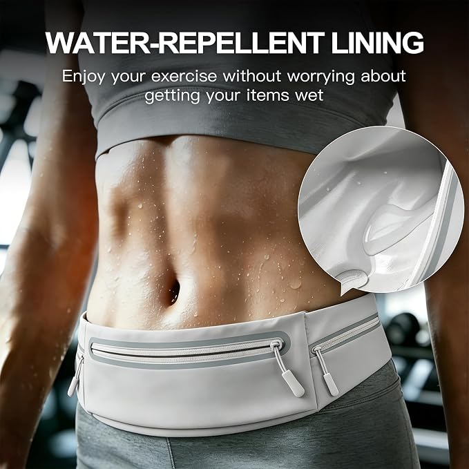Slim Running Belt for Women Men,Phone Holder Waist Pack,Runners Fanny Pack | No-Bounce,Sweat-Proof Pocket,Travel Money Pouch for Gym/Hiking/Cycling,Three pocket,Two Highly Reflective Strips - Image 5