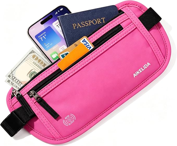 Money Belt - Slim Passport Holder RFID Blocking Travel Wallet Undercover Fanny Packs for Women - Rose - Image 2