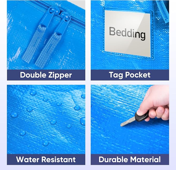 TICONN 4 Pack Extra Large Moving Bags Heavy Duty with Zippers & Carrying Handles, Durable Storage Bags Moving Boxes for Closet Organizers and Storage (4 Pack, Sky Blue) - Image 6