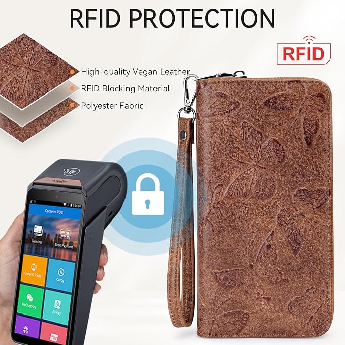 BELTANA Womens Wallet RFID Wallet Women with Passport Holder Butterfly Vegan Leather Multi Card Slots Wallets Large Capacity Wristlet Travel Purse for Women (Brown) - Image 5