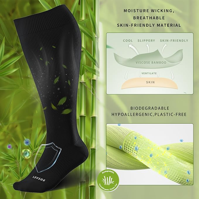 LEVSOX Wide Calf Compression Socks for Women&Men Plus Size 15-20mmHg Knee High Large Support Stockings for Circulation - Image 3