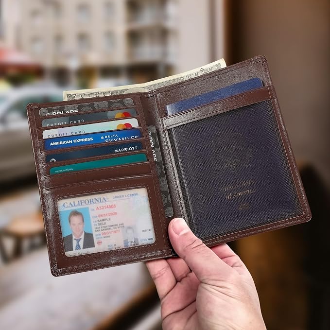 Polare Leather AirTag Passport Holder RFID Blocking Travel Bifold Wallet | Luxury Napa Cowhide Leather, AirTag Slot, Vintage Passport Cover Case, International Travel Wallet, Coffee - Image 6