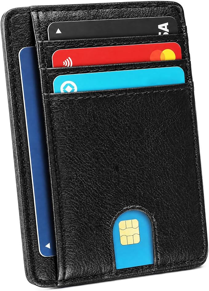 Slim Minimalist Front Pocket RFID Blocking Leather Credit Card Holder, Small Compact Wallet with ID Window for Men and Women (Black) by Unknown