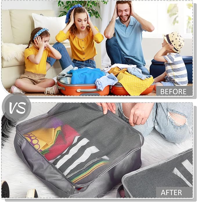 Silkfly 12 Pcs Packing Cubes for Suitcase Travel Luggage Bags Bulk Mesh Organizer Set for Hiking Camping Backpacking Clothes Accessories (Gray,XL, L, M Size) - Image 4