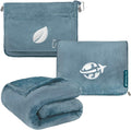 PAVILIA Travel Blanket and Pillow, Arms Opening Airplane Blankets for Adults, Compact Plane Blanket with Arm Hole 2-in-1 Bag for Flight Car Camping Fit in Luggage Backpack Traveler Gift, Blue by PAVILIA