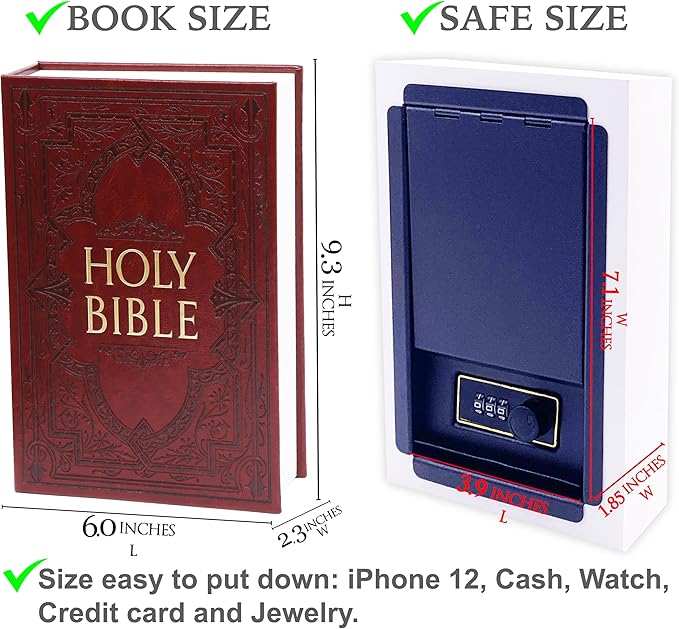 Holy Bible Diversion Book Safe with Key Lock, Secret Hidden Storage Box, Realistic Real Paper Pages, 9.3''x6.1''x2.3'', Includes 2 Keys, Sturdy Steel Metal Vault, Discreet Home Security Organizer - Image 8
