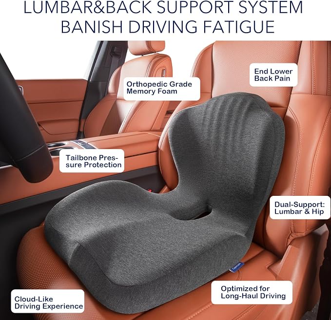 Seat Cushion for Car Truck Driver, Memory Foam Seat Cushion with Adjustable Strap,Ergonomic Lumbar/Back Support & Sciatica Relief for Long Drives, Orthopedic Cushion for Office Chair, Car, Semi Truck - Image 6