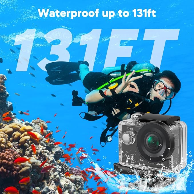 AKASO EK7000 4K30fps Action Camera with Mini Selfie Stick Tripod and Carrying Case Bundle EIS 131ft Waterproof Camera 4X Zoom Remote Control 20 MP Underwater Camera - Image 5